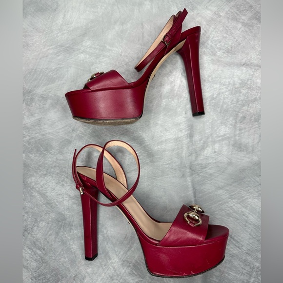 Gucci Firenze 1921 Maroon Sandal Heels Leather Sz:37 - Picture 4 of 12